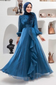 Neva Style - Modern Navy Blue Hijab Evening Dress 22321L - Thumbnail
