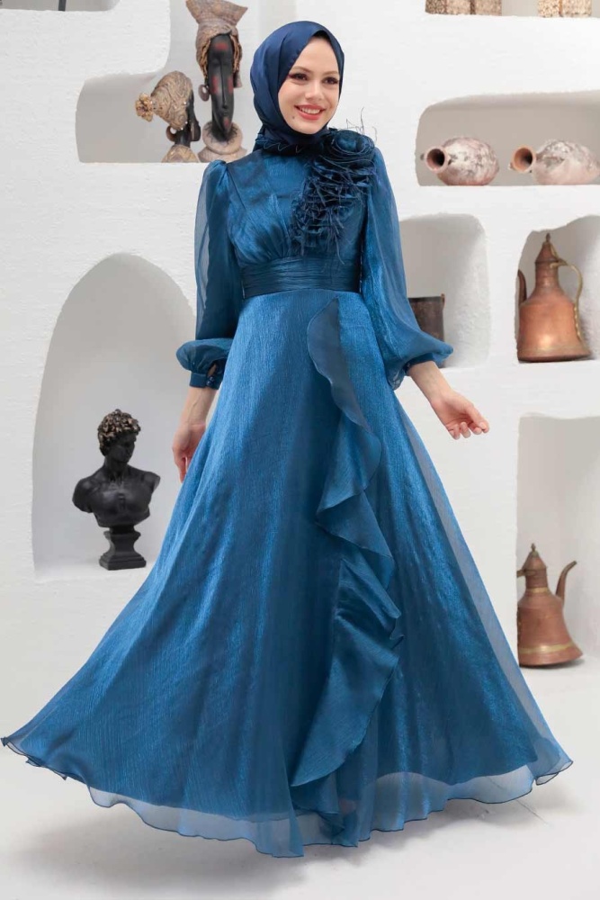 Neva Style - Modern Navy Blue Hijab Evening Dress 22321L - 2