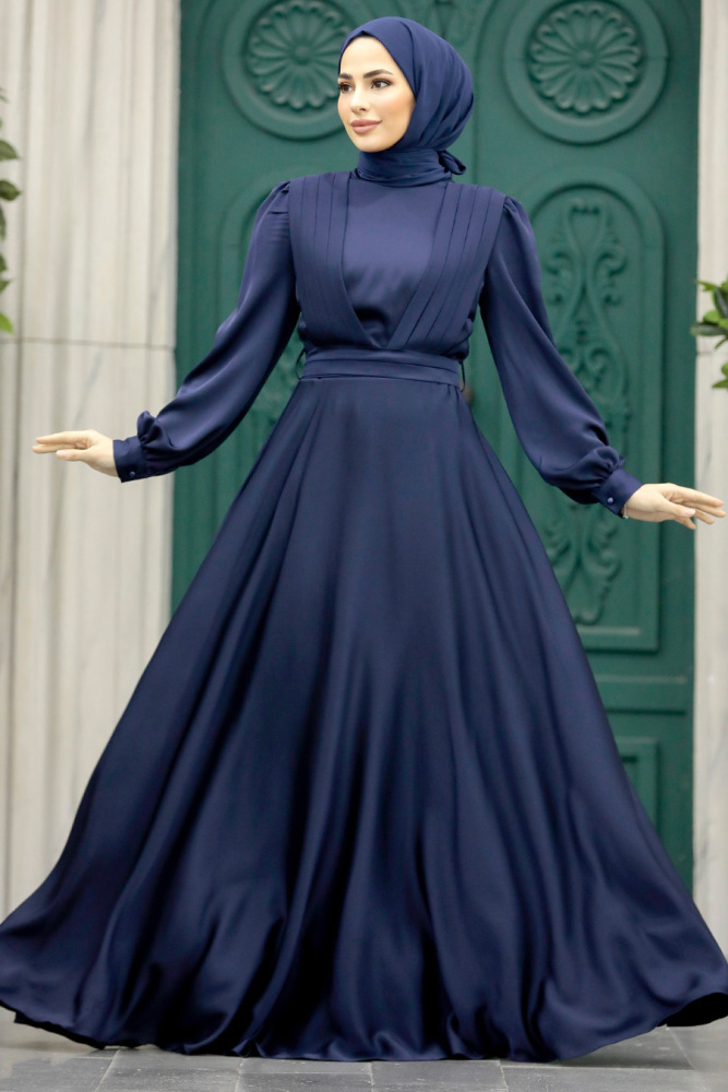 Modern Navy Blue Islamic Clothing Wedding Dress 40621L - 1