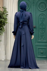 Neva Style - Modern Navy Blue Islamic Clothing Wedding Dress 40621L - Thumbnail
