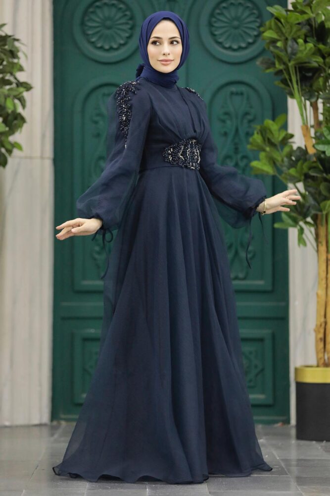 Neva Style - Modern Navy Blue Islamic Wedding Gown 2249L - 1