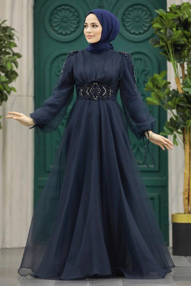 Neva Style - Modern Navy Blue Islamic Wedding Gown 2249L - 3