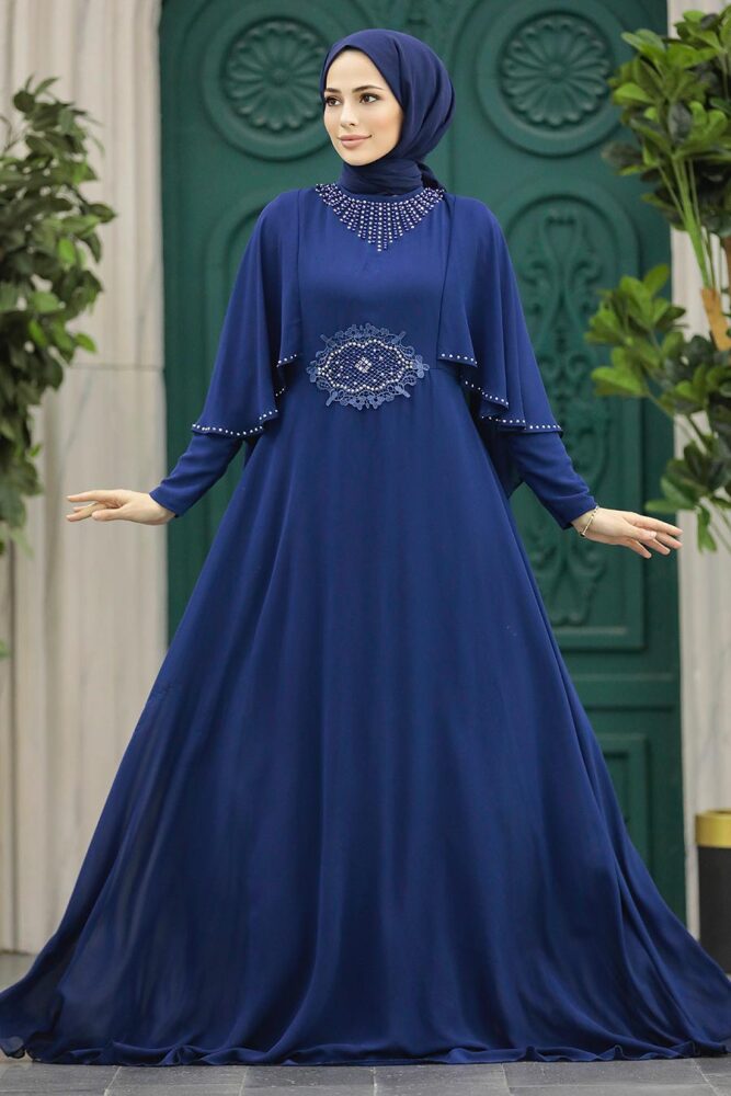 Modern Navy Blue Modest Bridesmaid Dress 91501L - 2