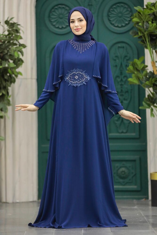 Modern Navy Blue Modest Bridesmaid Dress 91501L - 3