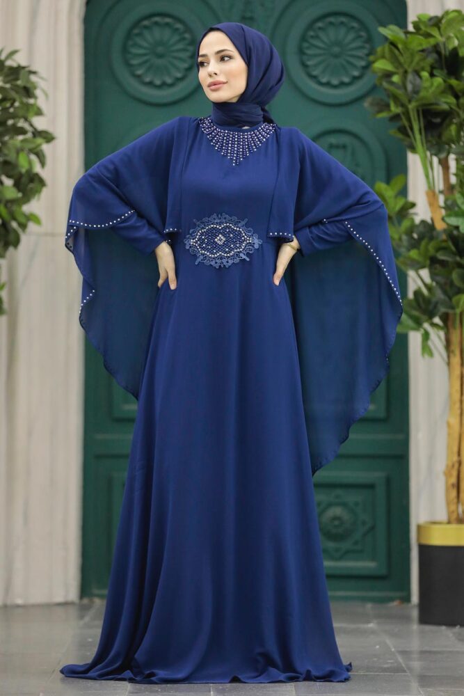 Modern Navy Blue Modest Bridesmaid Dress 91501L - 1