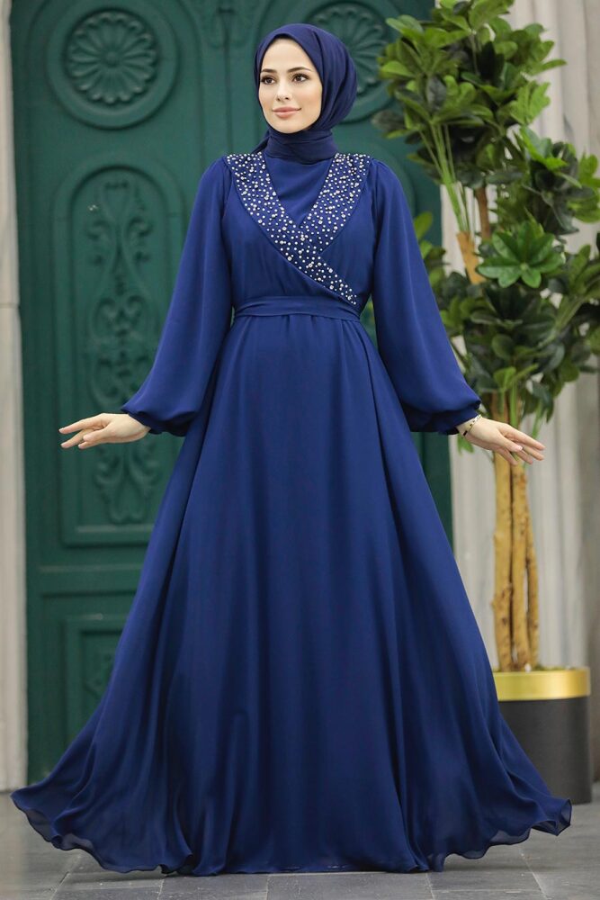 Modern Navy Blue Modest Prom Dress 22153L - 1