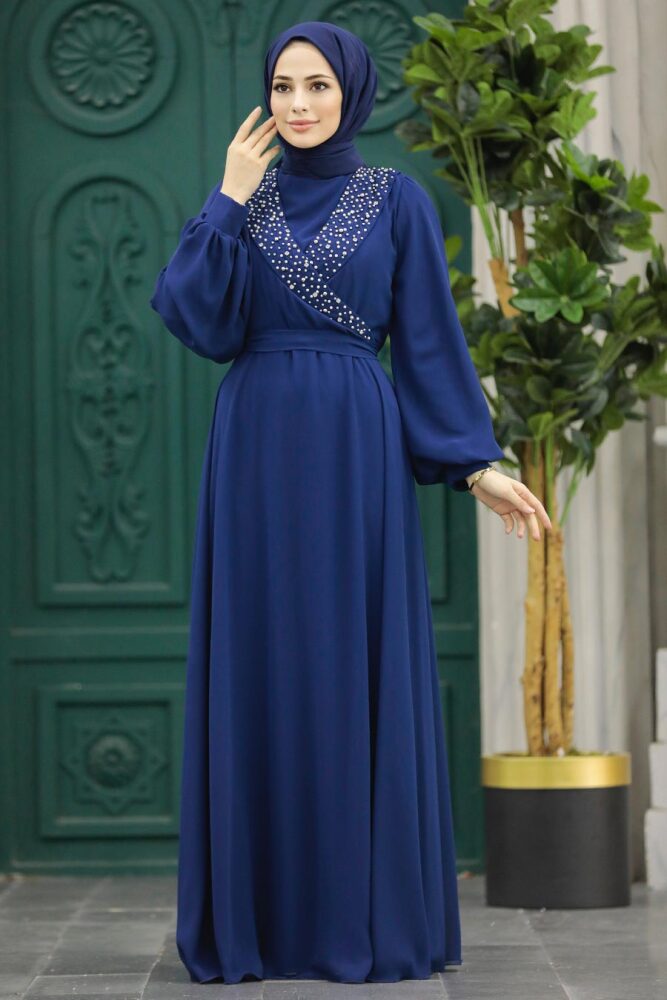 Modern Navy Blue Modest Prom Dress 22153L - 2