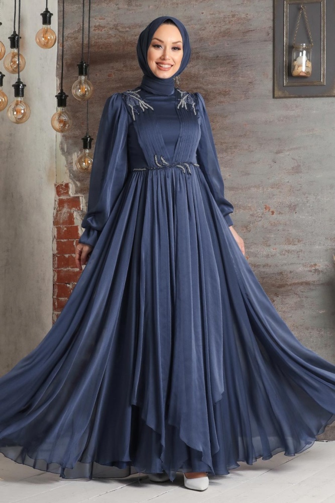 Neva Style - Modern Navy Blue Muslim Fashion Evening Dress 21910L - 1