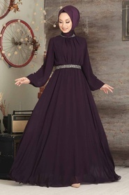 Neva Style - Modern Purple Islamic Clothing Wedding Dress 5339MOR - Thumbnail