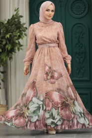 Neva Style - Modern Salmon Pink Modest Islamic Clothing Prom Dress 39211SMN - Thumbnail
