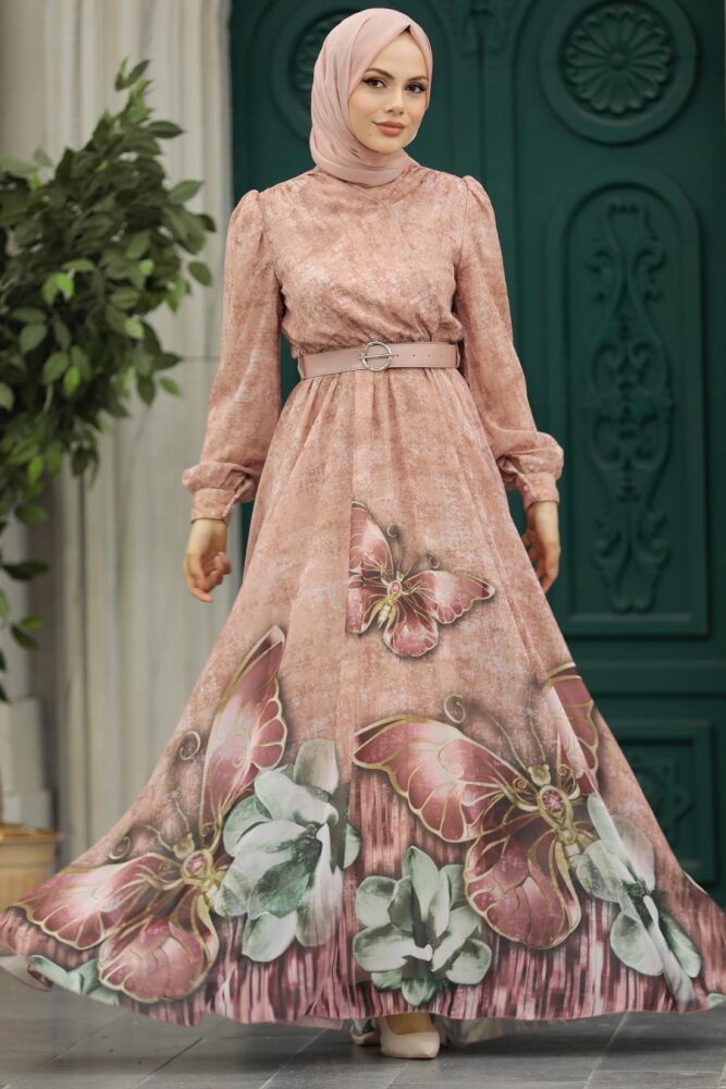 Modern Salmon Pink Modest Islamic Clothing Prom Dress 39211SMN - 2