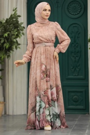 Neva Style - Modern Salmon Pink Modest Islamic Clothing Prom Dress 39211SMN - Thumbnail