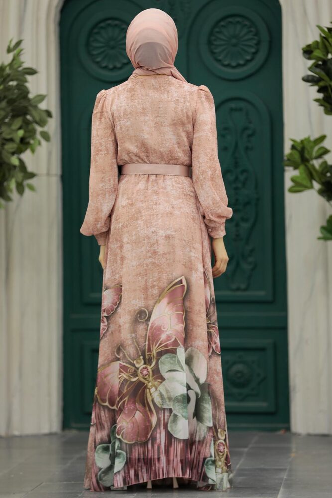 Modern Salmon Pink Modest Islamic Clothing Prom Dress 39211SMN - 3