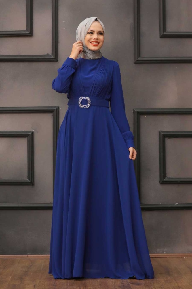 Neva Style - Modern Sax Blue Hijab Evening Dress 27690SX - 1