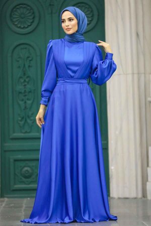 Neva Style - Modern Sax Blue Islamic Clothing Wedding Dress 40621SX - Thumbnail