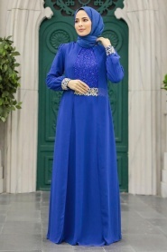 Neva Style - Modern Sax Blue Modest Dress 25700SX - Thumbnail