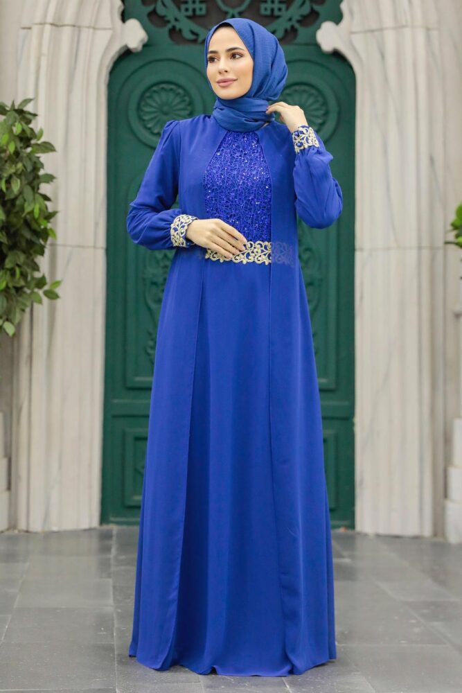 Neva Style - Modern Sax Blue Modest Dress 25700SX - 2