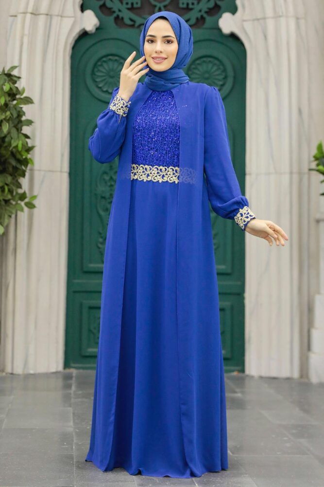 Neva Style - Modern Sax Blue Modest Dress 25700SX - 1
