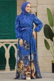 Neva Style - Modern Sax Blue Modest Islamic Clothing Prom Dress 39211SX - Thumbnail