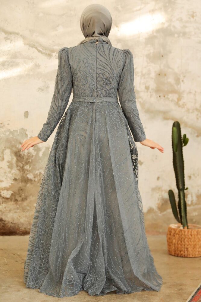 Neva Style - Modern Smoke Color Islamic Clothing Engagement Dress 2294FU - 3