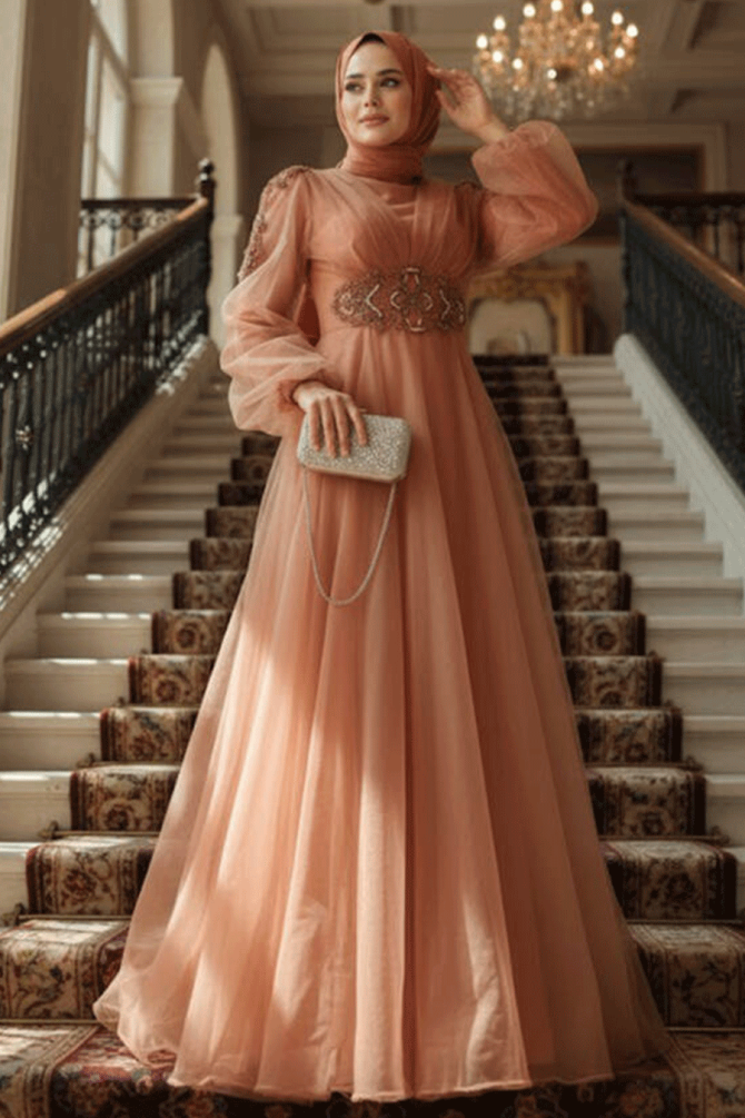 Neva Style - Modern Terra Cotta Islamic Wedding Gown 2249KRMT - 1