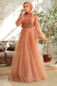 Neva Style - Modern Terra Cotta Islamic Wedding Gown 2249KRMT - Thumbnail