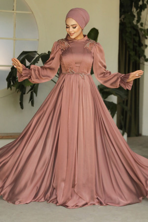 Neva Style - Modern Terra Cotta Muslim Fashion Evening Dress 21910KRMT - 1