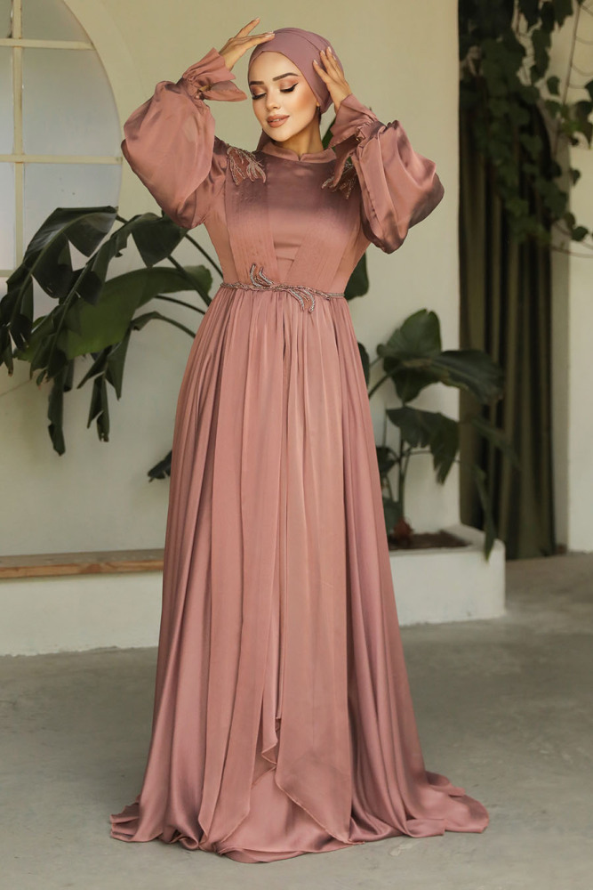 Neva Style - Modern Terra Cotta Muslim Fashion Evening Dress 21910KRMT - 2