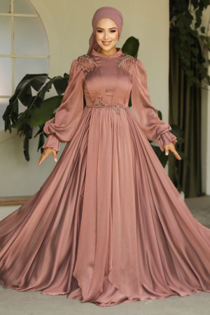 Neva Style - Modern Terra Cotta Muslim Fashion Evening Dress 21910KRMT - 3