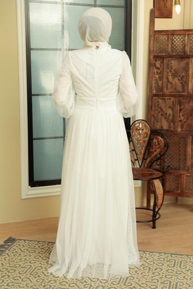 Neva Style - Modern White Muslim Wedding Gown 5696B - 2