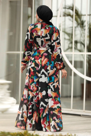 Modest Black Chiffon Maxi Dress 30059S - 3