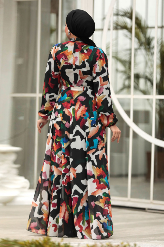 Modest Black Chiffon Maxi Dress 30059S - 3