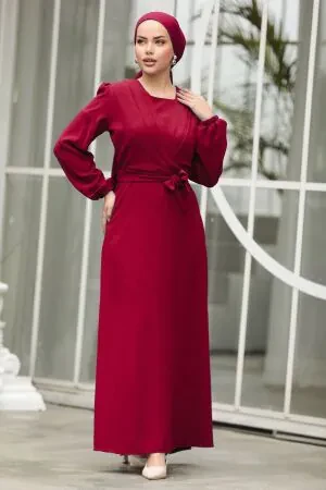 Neva Style - Modest Claret Red Maxi Dress 30002BR - 1