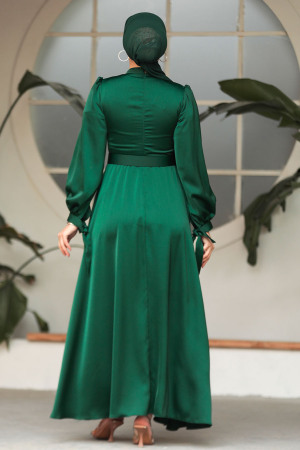 Neva Style - Modest Emerald Green Satin Dress 5931ZY - 5