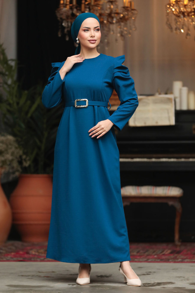 Neva Style - Modest İndigo Blue Formal Dress 644IM - 2
