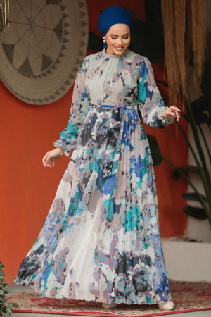 Modest İndigo Blue Maxi Dress 30066IM - 2