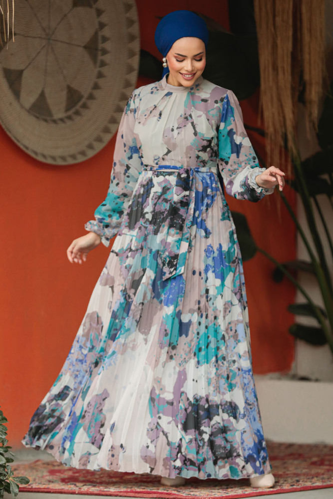 Modest İndigo Blue Maxi Dress 30066IM - 2