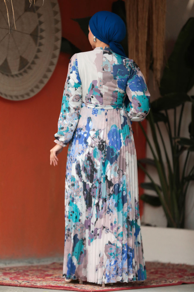 Modest İndigo Blue Maxi Dress 30066IM - 3