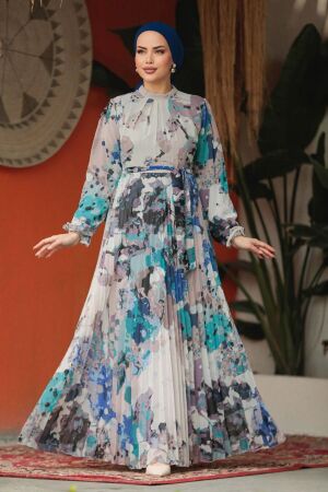Modest İndigo Blue Maxi Dress 30066IM - 1