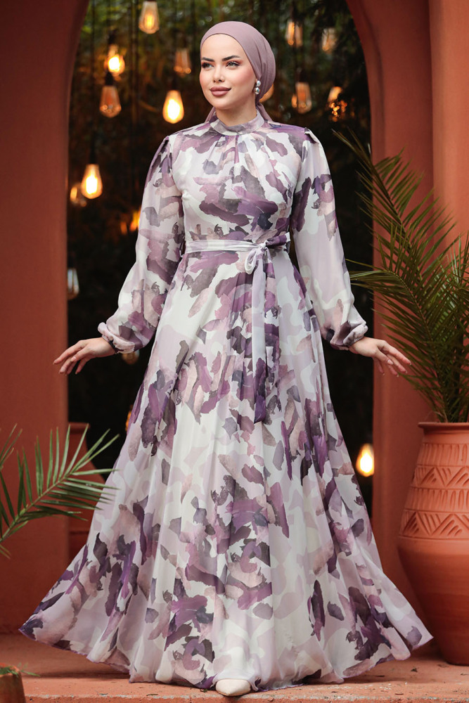 Modest Lila Chiffon Maxi Dress 30059LILA - 1