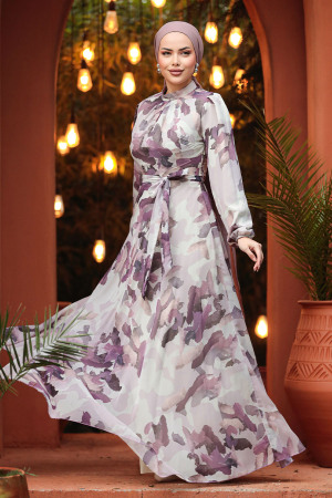 Modest Lila Chiffon Maxi Dress 30059LILA - 2