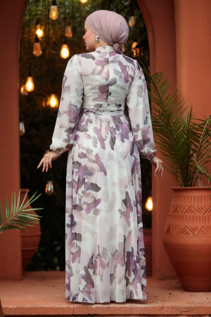 Modest Lila Chiffon Maxi Dress 30059LILA - 4
