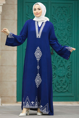 Modest Navy Blue Abaya Dress 40026L - 4