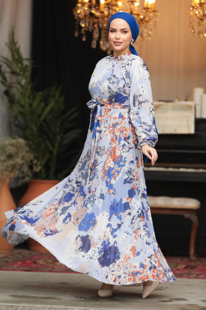 Modest Sax Blue Maxi Dress 30066SX - 2