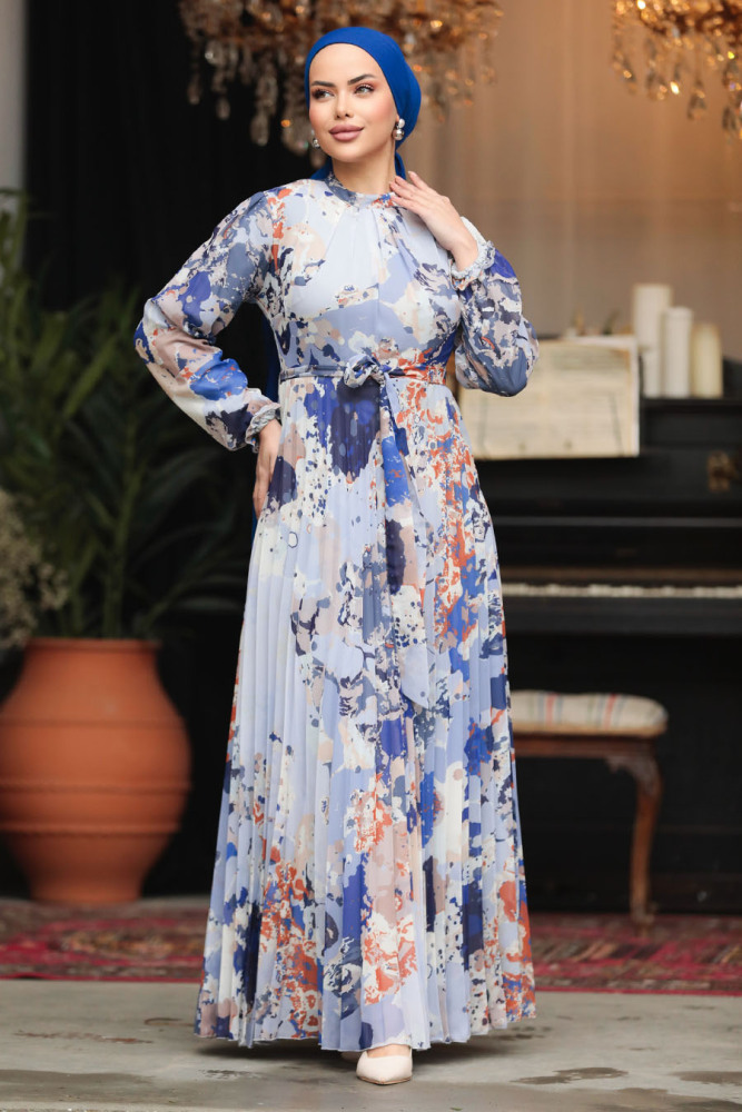 Modest Sax Blue Maxi Dress 30066SX - 3