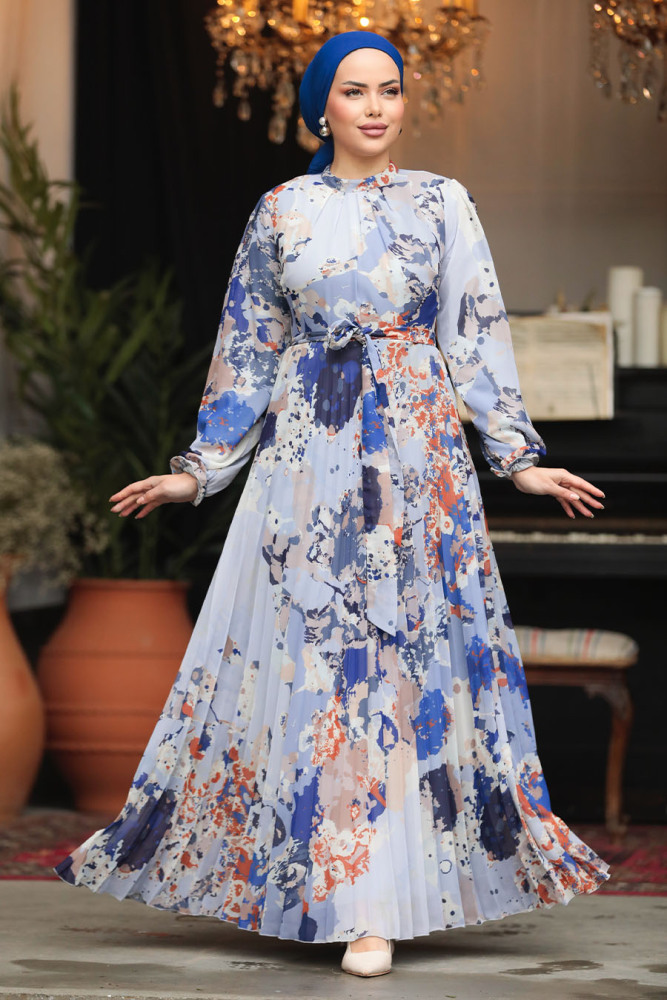 Modest Sax Blue Maxi Dress 30066SX - 1