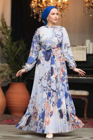 Modest Sax Blue Maxi Dress 30066SX - 4