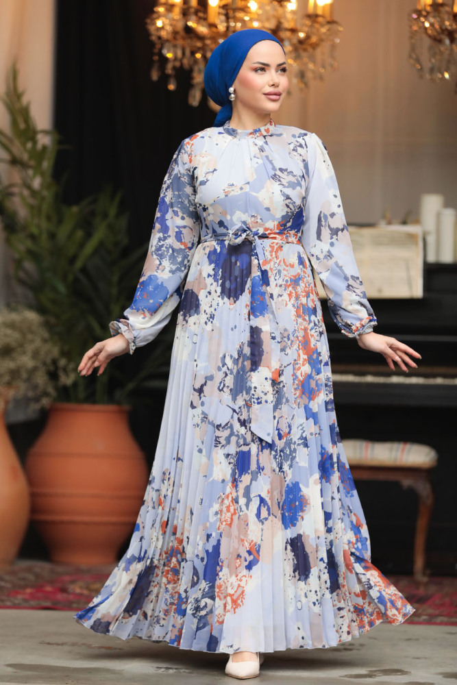 Modest Sax Blue Maxi Dress 30066SX - 4