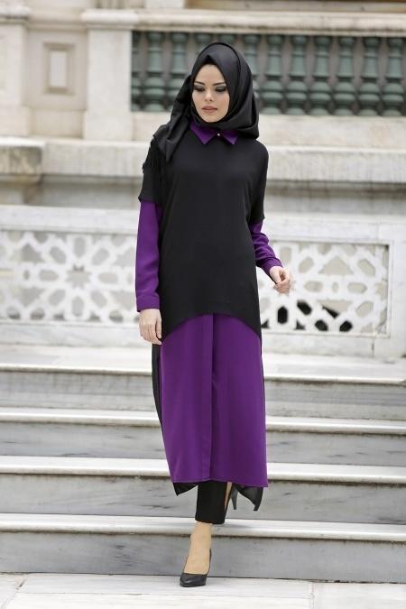 Neva Style - Mor / Siyah Tunik - 2