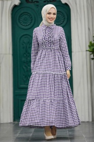 Neva Style - Mor Tesettür Elbise 2702MOR - Thumbnail